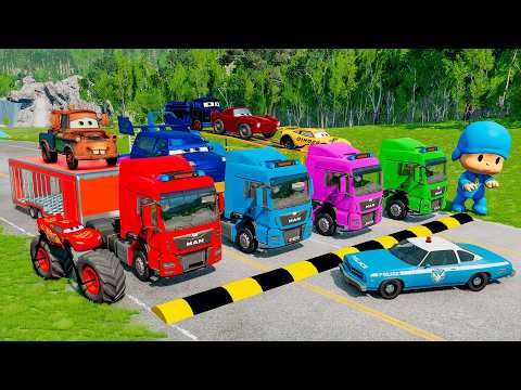 Flatbed Truck McQueen | Transportation with Truck - Pothole vs Car | BeamNG.Drive Gameplay