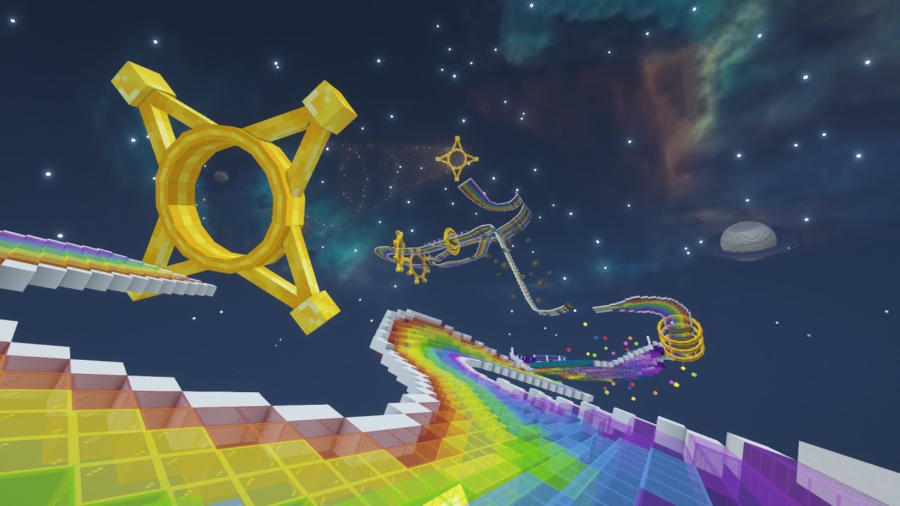 Minecraft Ribbon Road Wii Rainbow Road Rebuilt in Minecraft - YouTube