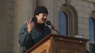 Danny Huang of Michiganders Against Data Centers at Michigan Capitol, 12/16/25