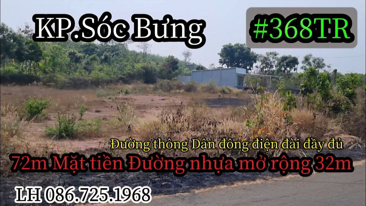 (4)#368TR | 72m mặt tiền có sẵn 50m² thổ cư Dân đông đường thông LH 0867251968 @bdsbinhphuoc