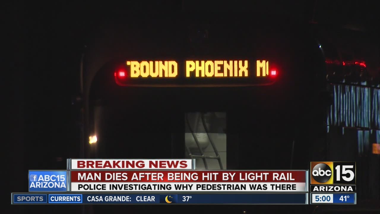 Man dies after being hit by light rail train in Phoenix - YouTube