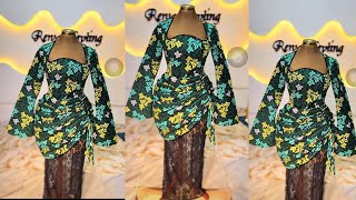 How to cut this gown with curved queen Ann neckline and a side drawstring 