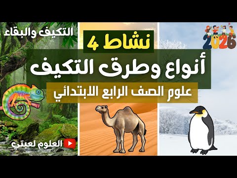 أنواع وطرق التكيف الفرق بين التكيف التركيبي والسلوكي نشاط 4 علوم رابعة ابتدائي التكيف والبقاء