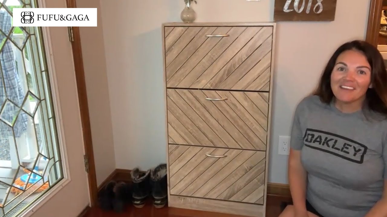 Entryway Shoe Storage Cabinet 3 Shelved Shoe Cabinet Organizer review | FUFU&GAGA