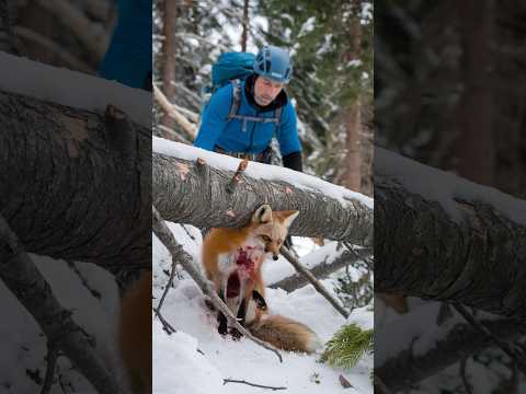 A fox that was injured by a piece of branch was saved by a helpful male volunteer.