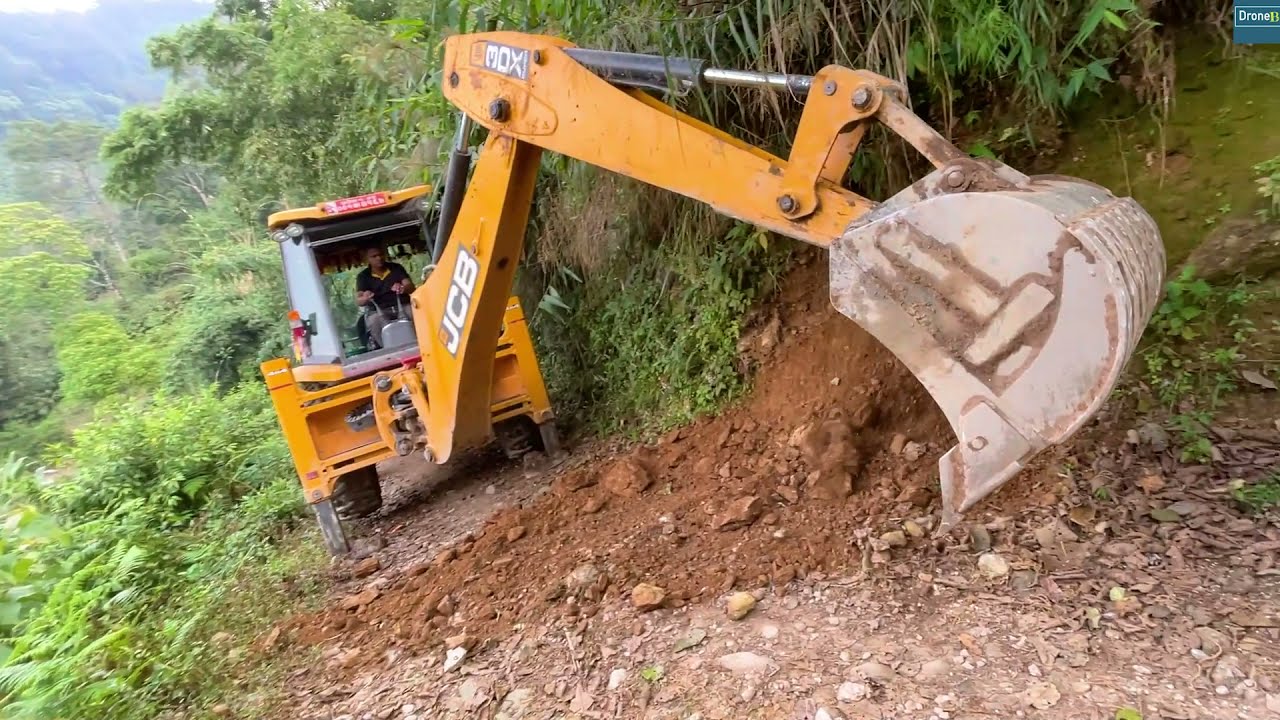 Remote, Narrow and Damaged Hilly Road | Jcb Backhoe Repairing and Widening Hilly Road (Part 1)