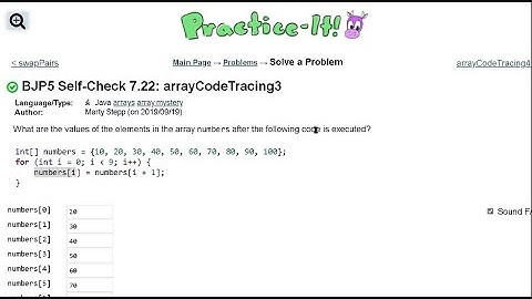 Java Practice It   |   Self-Check 7.22: arrayCodeTracing3   |   arrays, syntax, array basics