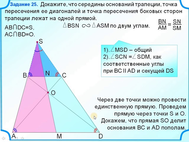 Докажите что через три. Пересечение продолжения боковых сторон трапеции. Теорема о четырех замечательных точках трапеции. Замечательные точки трапеции доказательство. Прямая проходящая через точку пересечения диагоналей трапеции.