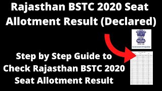 Rajasthan BSTC 2020 Seat Allotment Result (Declared) - How to Check Rajasthan BSTC Seat Allotment