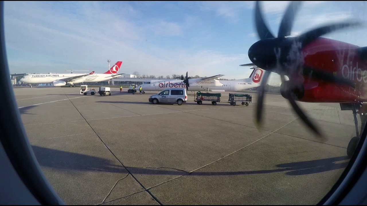 airberlin Bombardier Dash 8-Q400 Takeoff From Düsseldorf Airport With Incredible Engine Sound (DUS)
