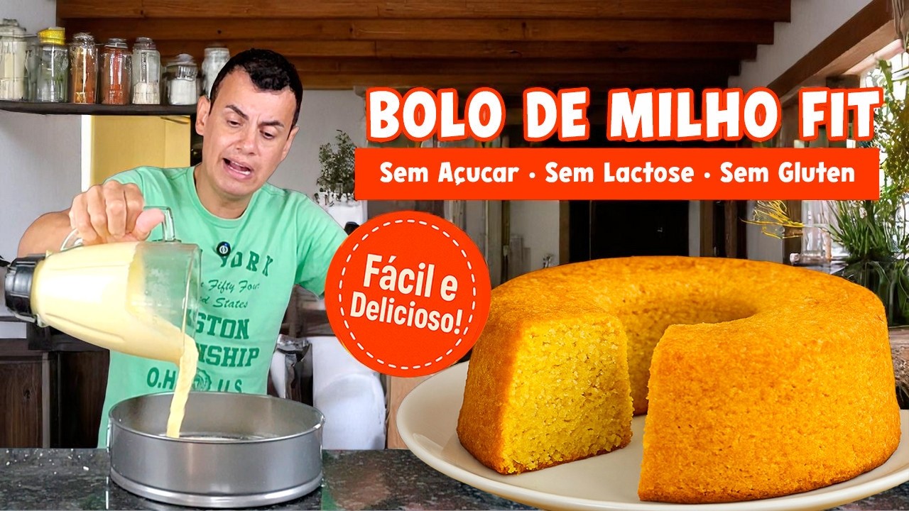 BOLO DE MILHO FIT sem açúcar, sem lactose e sem glúten! | Receita fácil e deliciosa 🌽😋