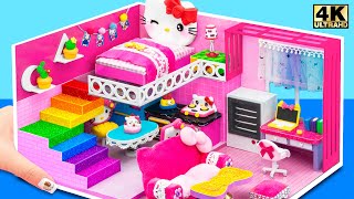 Cute Idea Reuse Cardboard to Building Simple Hello Kitty House with Miniature Kitchen, Living Room
