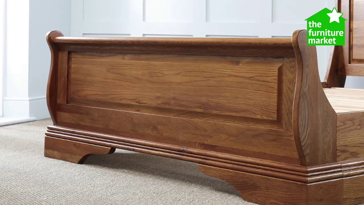 French Louis Solid Oak Sleigh Bed