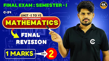 Basic Engineering Mathematics | Final Exam Revision | 1 Marks | Day 2 | Sem - I | chaitumawa7