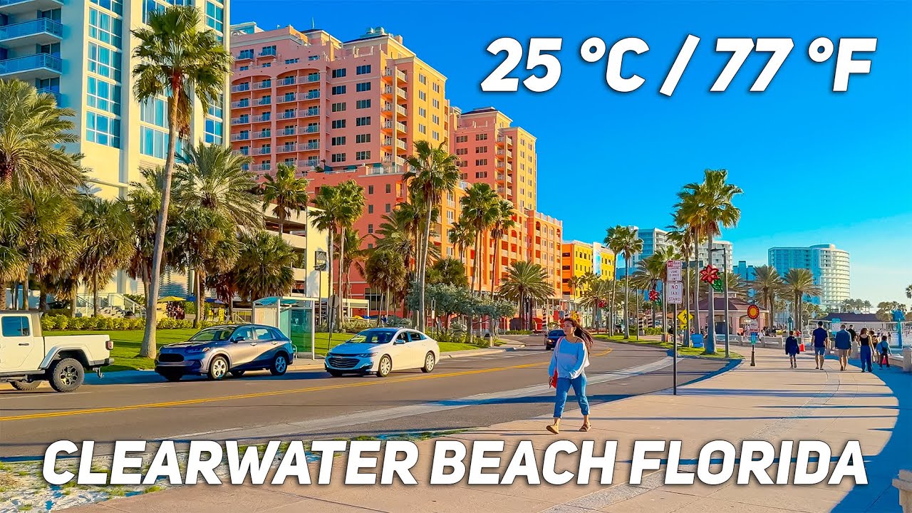 Clearwater Beach Florida in December 4K Walking Tour | Florida Beach Walk | Relaxing Nature Sounds