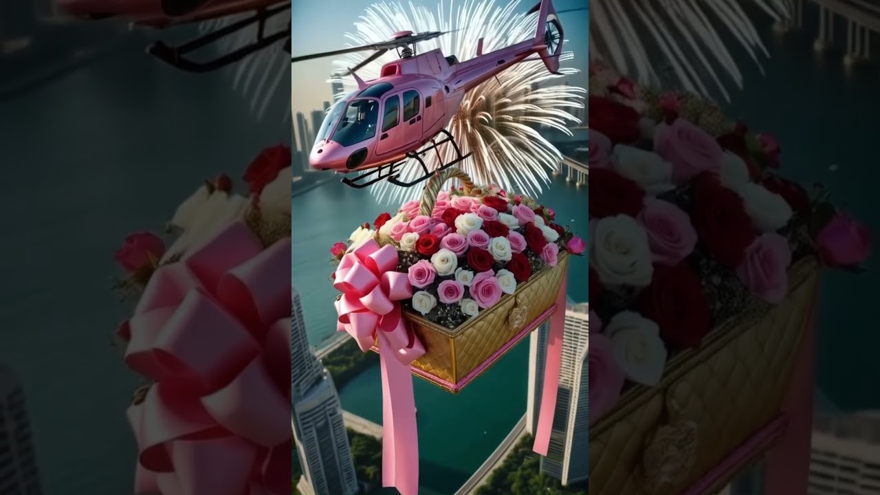 Luxury in the Sky: Pink Helicopter Delivers Giant Flower Basket!: 