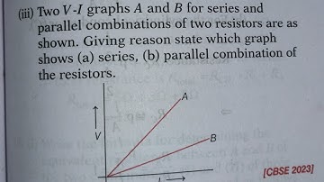 Two V I graphs A and B for series and parallel combination of two resistors as shown. #cbse