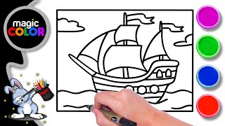 How to draw a Boat - Easy Draw Magic Color for kids - Magic Color