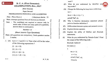 BCA 1ST SEM PROGRAMMING PRINCIPLE AND ALGORITHM BCA N DEC 2017 | CSJMU