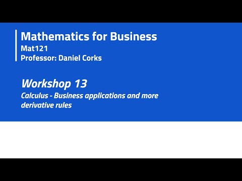 Workshop 13 - Calculus - Business applications and more derivative rules