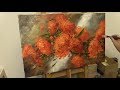 Оранжевые хризантемы.  Живопись маслом. Orange chrysanthemum. Как написать хризантемы.