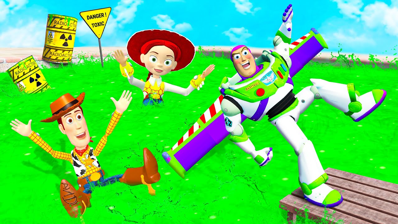 GTA 5 Toy Story Ragdoll Falls into Toxic Water (Buzz,Jessie,Woody)