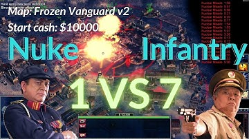 Nuke 1 VS 7 Infantry Hard Bots AI map Frozen Vanguard v2 C&C Generals Zero Hour Gameplay