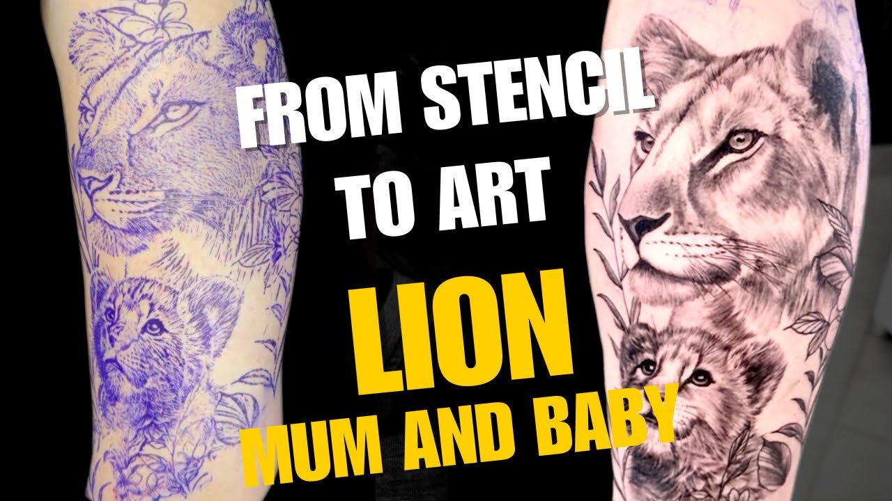 Realistic Lioness & Cub Tattoo Timelapse 🦁 by Lunatic House Tattoo