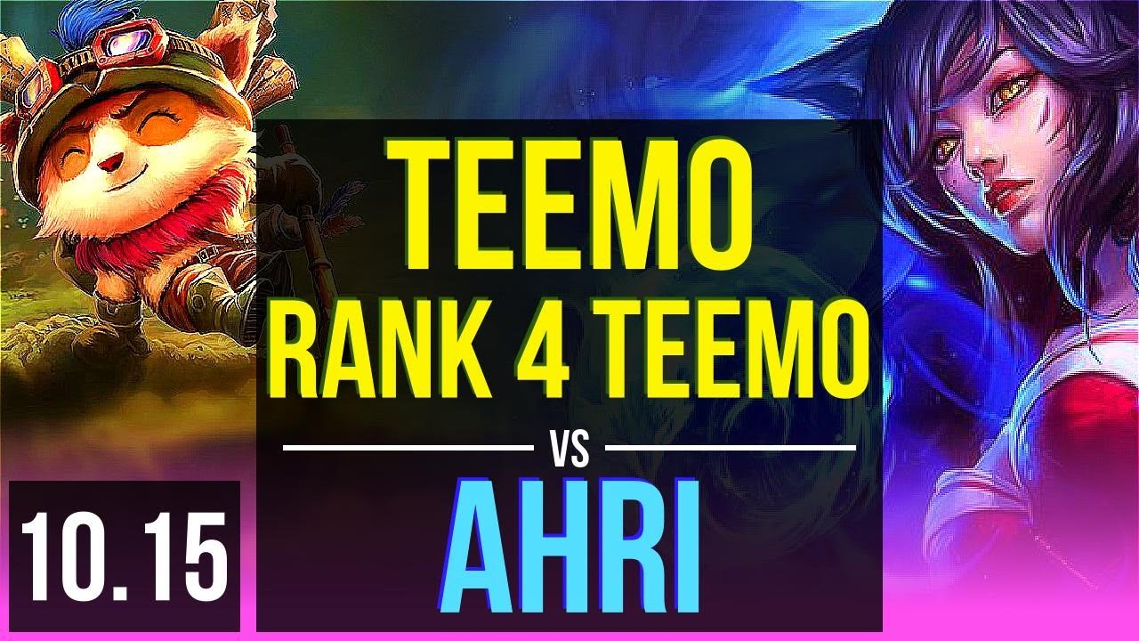 TEEMO vs AHRI (MID) | Rank 4 Teemo, 1.2M mastery points, 1400+ games, KDA 4/2/6 | KR Master | v10.15