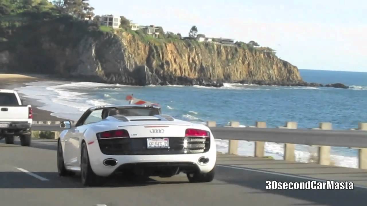 White Audi R8 V10 Spyder Coastal Cruise On The Road