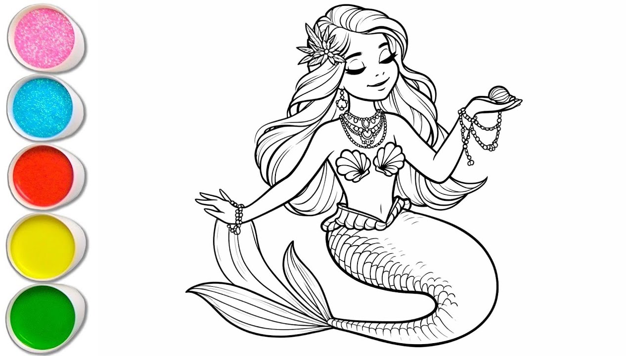 Beautiful mermaid drawing for kids, painting & coloring for kids ...