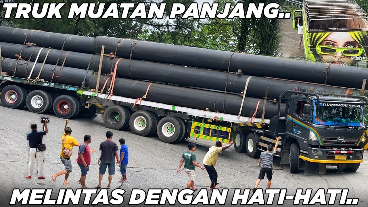 JADI PUSAT PERHATIAN !!! Muatan Beresiko Rebah, Truk Muatan Super Panjang Melintas Sitinjau Lauik