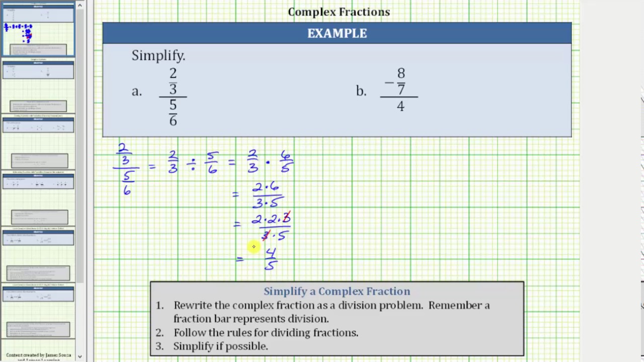 Simplify Complex Fractions 2 3 5 6 And 8 7 4 Youtube