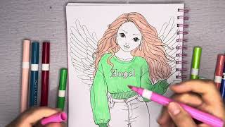 Satisfying Art Process | Coloring an Angel Character❤️