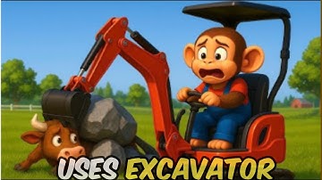 Farm Work:Monkey Farmer Uses Excavator to Clear Rocks After Landslide|MunkyX #monkey #farmer #trator