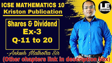 Shares and Dividend ICSE class 10 maths Ex-3 | Kriston Publication