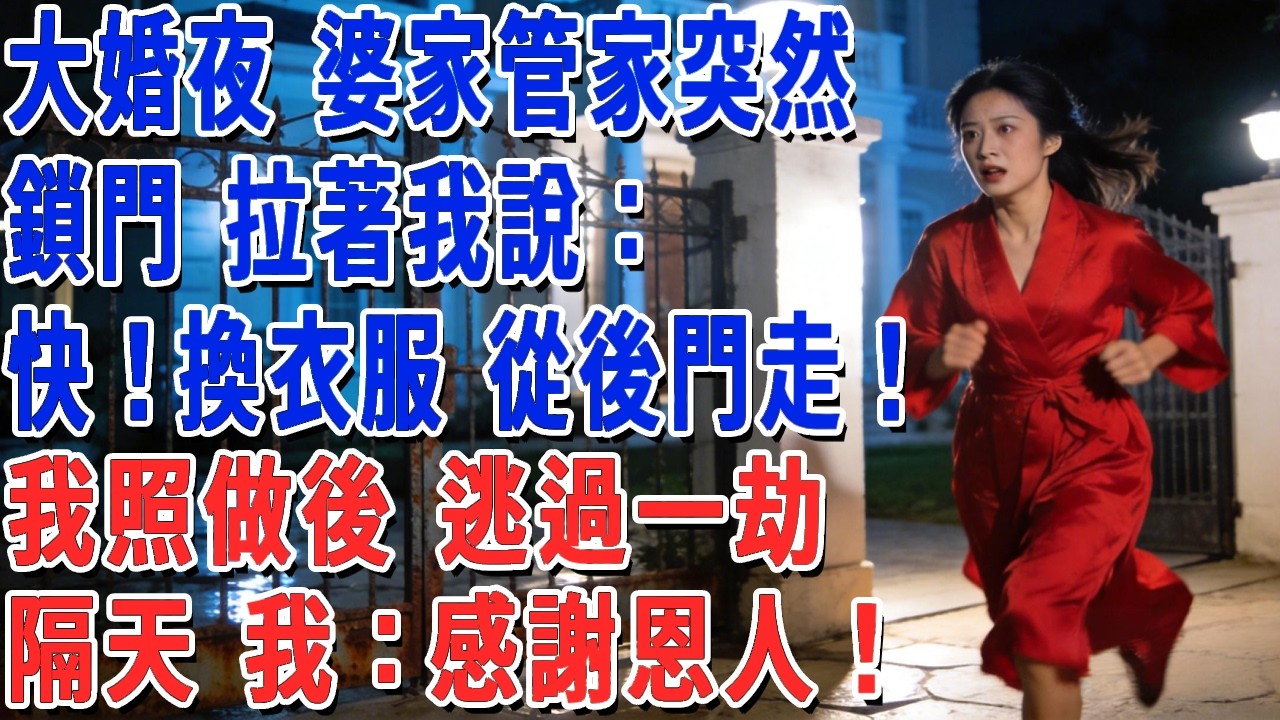 大婚夜 婆家管家突然鎖門，慌張的拉著我說：快！換衣服 從後門走！我照做後 逃過一劫，隔天 我：感謝恩人！#妮妮故事會 #情感故事 #老年生活
