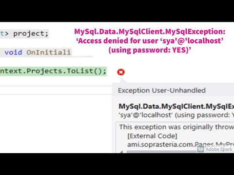 MySql.Data.MySqlClient.MySqlException: 'Access denied for user 'sat'@'localhost (using password: YES