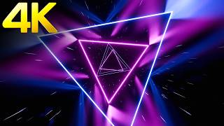 4K Abstract 10 Hours || Trippy Triangle Tunnel Blue &amp; Pink Color Neon Black Relaxing Video Loop