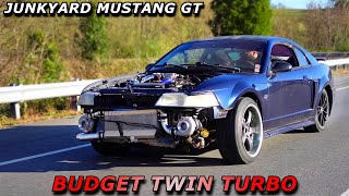 The Junkyard Twin Turbo Mustang is Faster than we thought! First Drive, Burnouts, and Pulls!