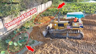 Completed​ Corner, Filling Up The Land huge, Bulldozer KOMATSU D40P, Dump Truck Unloading