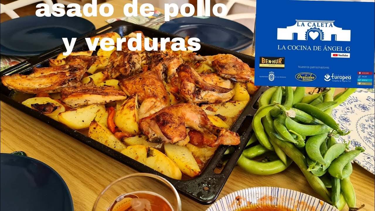 asado de pollo con patatas y verduras