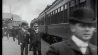 President McKinley's funeral train arrives at Canton train station in 1901.
