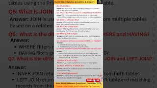 Top 10 SQL Interview Questions &amp; Answers for Freshers #sql #sqlinterview #database #jobinterview #db