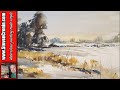 Winter fields of snow watercolour painting