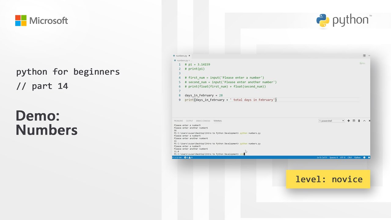 Demo: Numbers | Python for Beginners [14 of 44] - YouTube