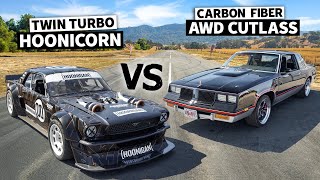 AWD Carbon Fiber Oldsmobile CUTLASS vs Lia Block's 1400hp Mustang // Hoonicorn vs The World 2