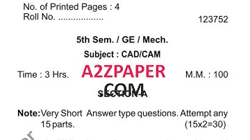 HSBTE Diploma 5th Sem CAD CAM Question Paper