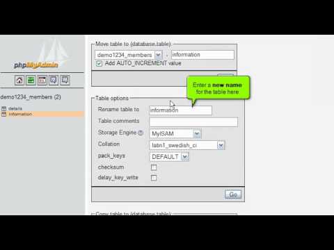 Renaming database tables with phpMyAdmin - www.planethippo.com