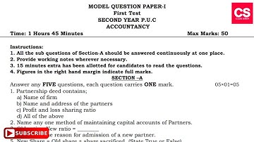 2nd PUC Accountancy (English Medium) First Test 2021-22 Examination Question Paper-Class Series